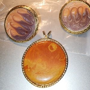 Vintage Cancer Pendant and earings